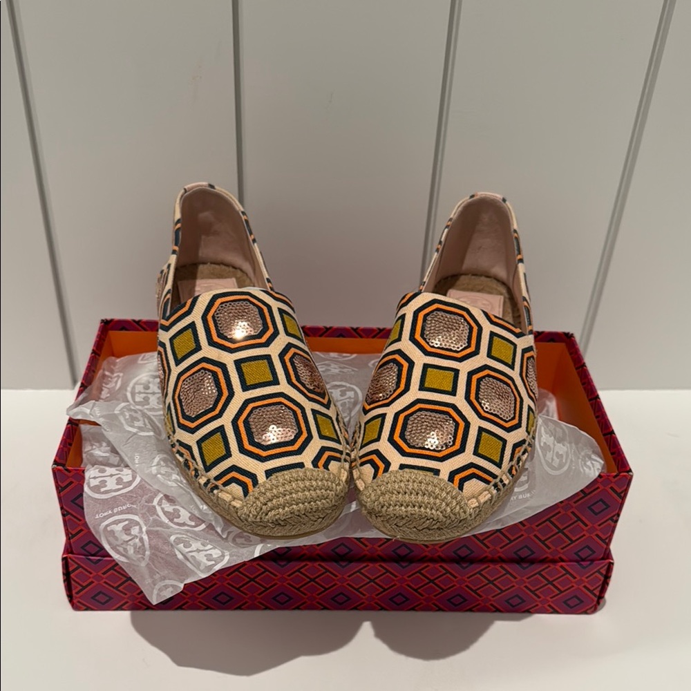 Tory Burch Hexagon Pattern Espadrilles - Orange, Yellow, Black